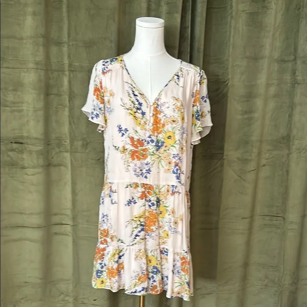 Parker silk/viscose Floral Print Dress with Ruffle Sleeves, S